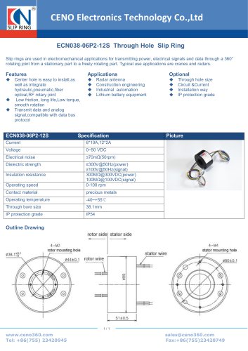 CENO Through hole slip ring for radar ECN038-06P2-12S