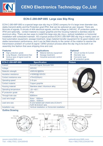 Large through hole slip ring with carbon brush ECN-C-280-08P-08S