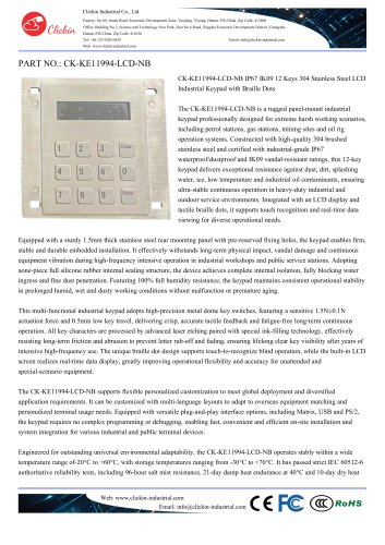 Waterproof 12 keys stainless steel panel mount keypad with  LCD screen with braille dot keys