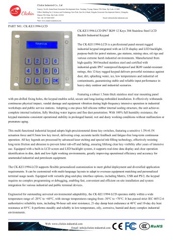 Waterproof 12 keys stainless steel panel mount keypad with  LCD screen with backlight