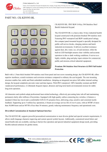 Waterproof 16 keys stainless steel panel mount keypad with backlight