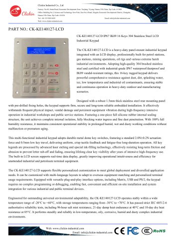 Waterproof 16 keys stainless steel panel mount keypad with LCD screen