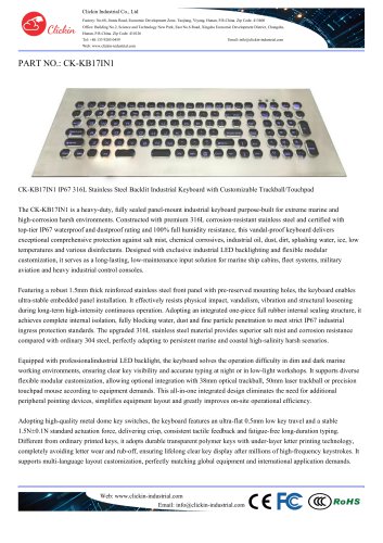 Waterproof Industrial stainless steel panel mount keyboard with LED backlight
