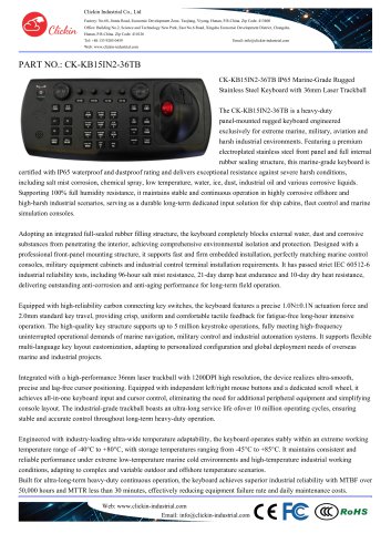 Waterproof Maritime panel mount keyboard with integrated trackball mouse