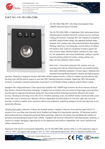 Waterproof Stainless steel panel mount 25.0mm trackball with electroplated black surface