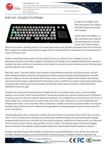 Waterproof Stainless steel panel mount backlight keyboard with integrated touchpad mouse with electroplated black surface