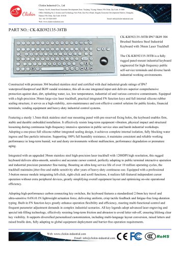Waterproof Stainless steel panel mount keyboard with integrated 38.0mm trackball mouse
