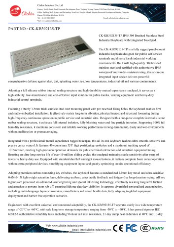 Waterproof Stainless steel panel mount keyboard with integrated touchpad mouse