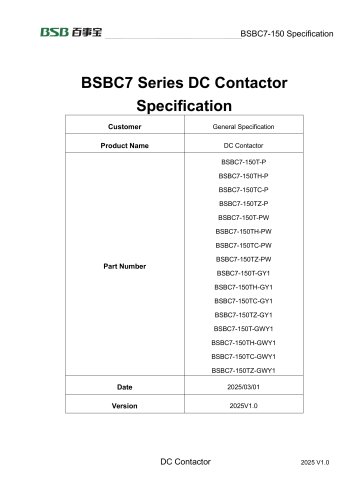 BSBC7SeriesDCContactor Specification