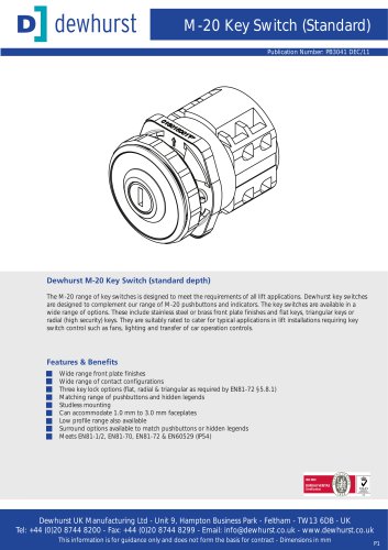 US90 Standard Profile Keyswitch Dewhurst PDF Catalogs Technical 