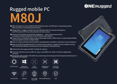 EM-M80J: Rugged Mobile PC, Unmatched Durability with N5100 Processor, Windows 10, and Advanced Features