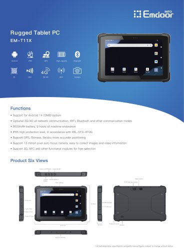 EM-T11X Specification Emdoor Info. Rugged Tablet PC 