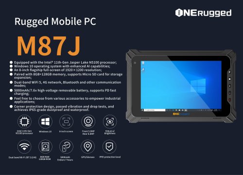 M87J: Intel 11th-Gen Processor, Windows 10 OS, 8-inch FHD Display, 8GB RAM, IP65 Rugged Mobile PC for Industrial Applications