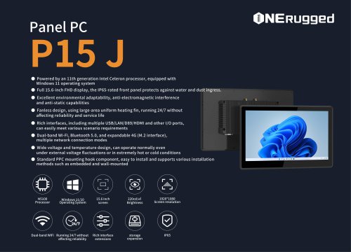 ONERugged P15J Panel PC:Durable 15.6 Inch Industrial Panel Pc High Quality Industrial All in One Panel Pc,Intel CPU,win 11/10, IP65,rs232 in 24/7 Industrial Computing