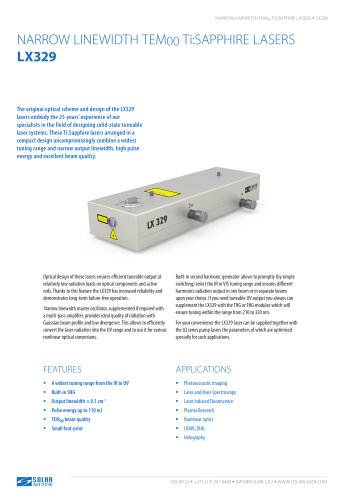 NLX329 - ARROW LINEWIDTH TEM00 Ti:SAPРHIRE LASERS