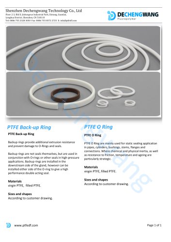 DCW-PTFE O-RING AND PTFE BACK UP RING BROCHORE