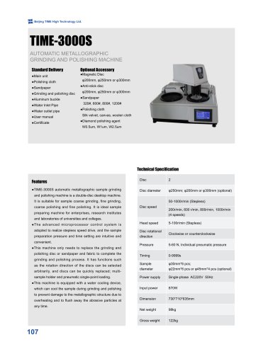 Automatic Metallographic Sample Grinding and Polishing Machine TIME-3000S