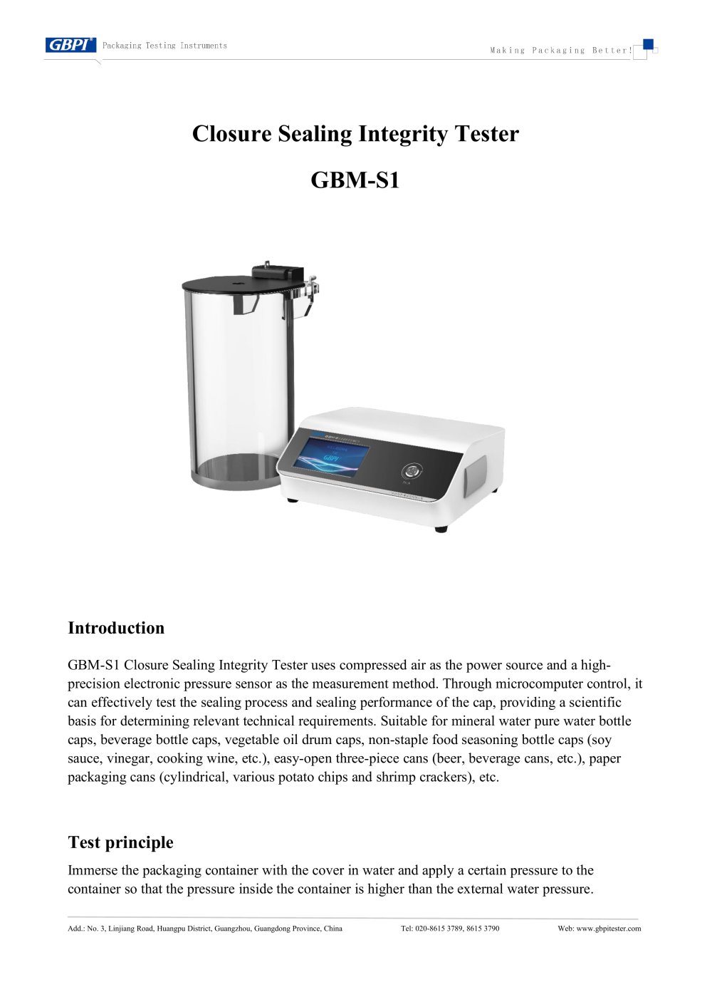 GBM-S1 Closure Sealing Integrity Tester A0 (20251219 ) - Guangzhou Biaoji Packaging Equipment Co., Ltd.