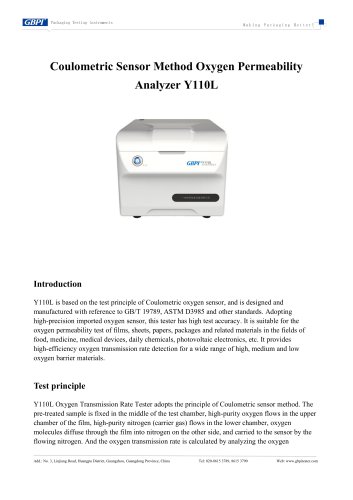 Y110L Coulometric Sensor Method Oxygen Permeability Analyzer A3(20260624)