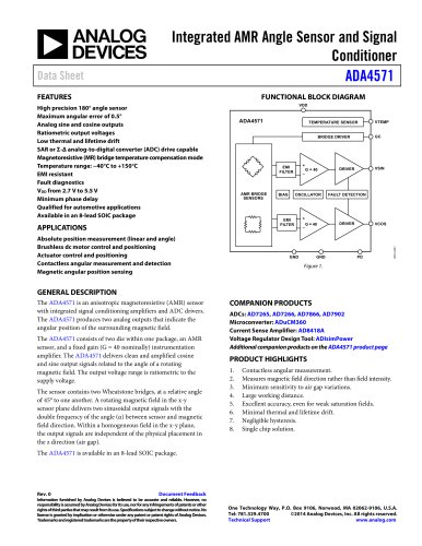 ADA4571: Integrated AMR Angle Sensor and Signal Conditioner Data Sheet