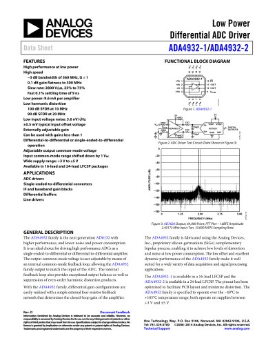 ADA4932-1/ADA4932-2: Low Power Differential ADC Driver Data Sheet