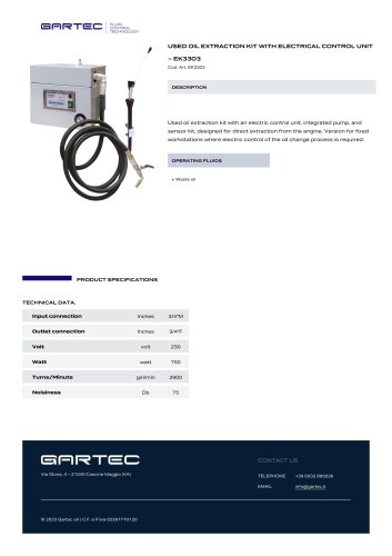 USED OIL EXTRACTION KIT WITH ELECTRICAL CONTROL UNIT&ndash; EK3303