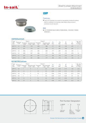 LSPF series Type LSFP fasteners are made from precipitationhardened stainless steel for installation into stainlesssteel sheets where corrosion resistance may be required.
