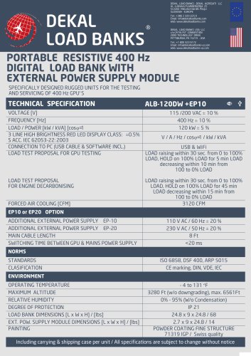 PORTABLE RESISTIVE 400 Hz DIGITAL LOAD BANK WITH EXTERNAL POWER SUPPLY MODULE