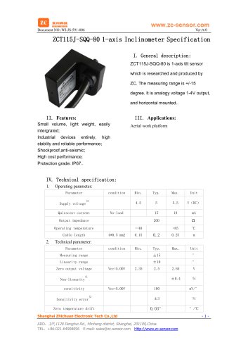 ZCT115J-SQQ-80 Horizontal mounted Tilt Sensor voltage output