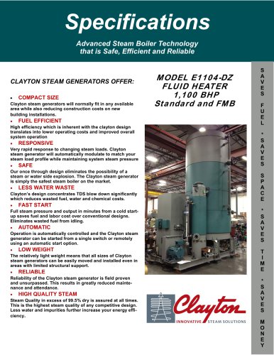 Model SF25 35 25 35 BHP Steam Generator Specifications CLAYTON 