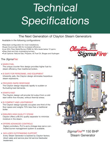 Model SF150 150 BHP Steam Generator CLAYTON INDUSTRIES PDF 