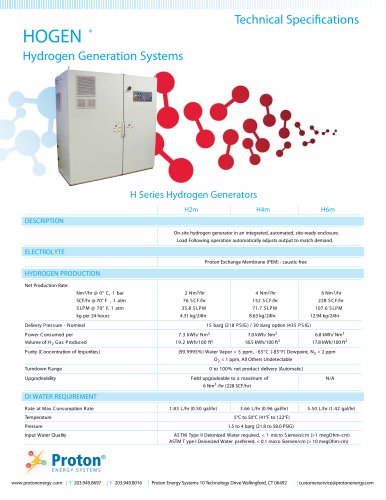 HOGEN ® Hydrogen Generation Systems - H Series