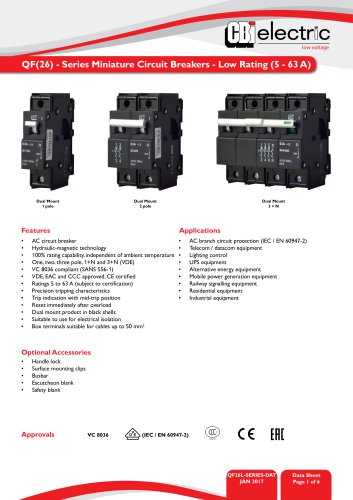 QF(26) - Series Miniature Circuit Breakers - Low Rating (5 - 63 A)