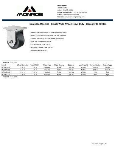 Business Machine - Single Wide Wheel/Heavy Duty - Capacity to 700 lbs