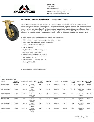 Pneumatic Casters - Heavy Duty - Capacity to 470 lbs