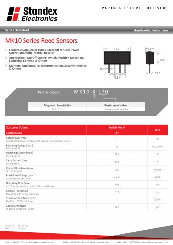 MK10 SERIES REED SENSOR