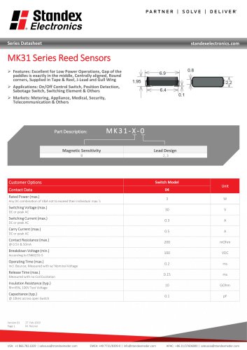 MK31 SERIES REED SENSOR