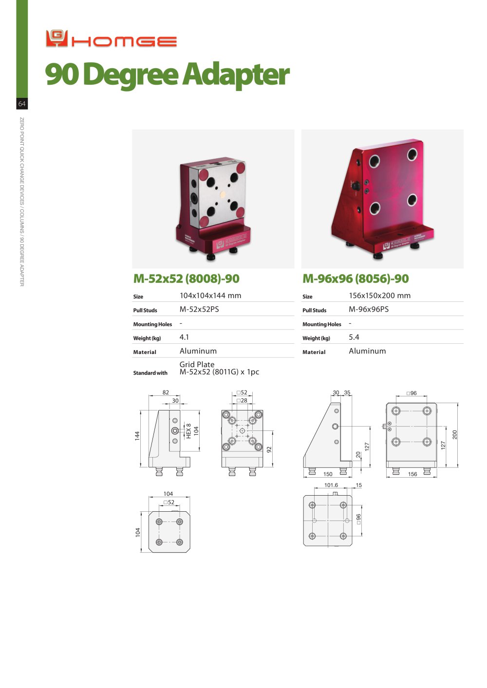 90 DEGREE ADAPTERS for Zero Point Quick Clamping Systems - HOMGE MACHINERY IND. CO., LTD.