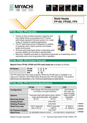 High Force Spot Welding Heads for Automation - FP190, FP200, FP5