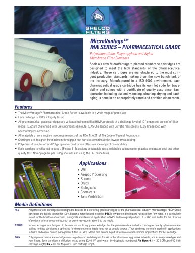 MicroVantage &trade; MA Series - Pharmaceutical Grade Polyethersulfone, Polypropylene and Nylon Membrane Filter Elements