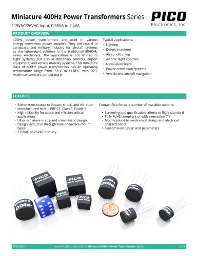 Series Miniature 400Hz Power Transformers