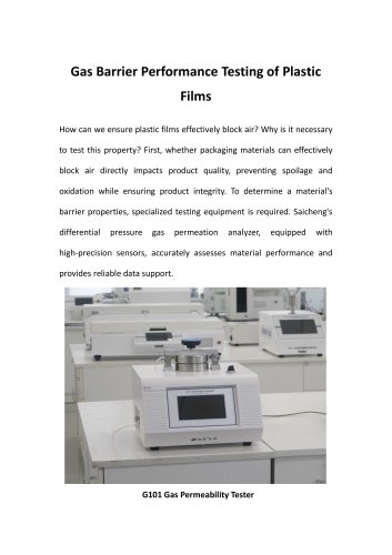 Gas Barrier Performance Testing of Plastic Films