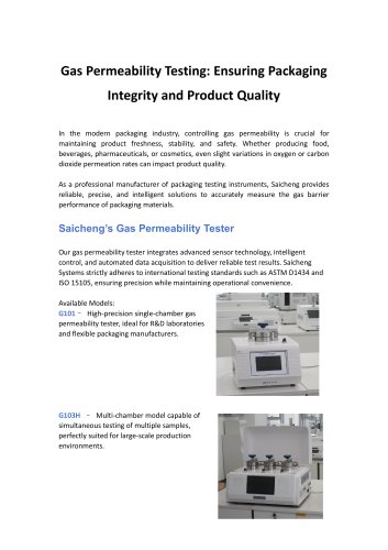 Saicheng-Gas Permeability Testing: Ensuring Packaging Integrity and Product Quality