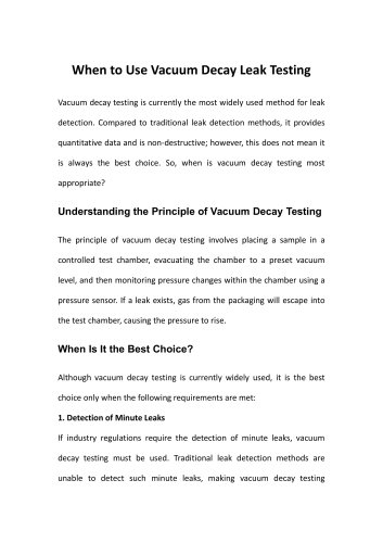 When to Use Vacuum Decay Leak Testing