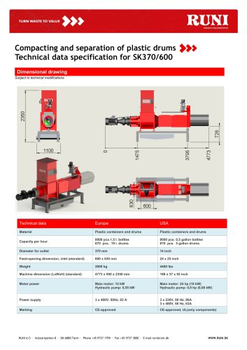 SK370/600 Compacting and separation of plastic drums