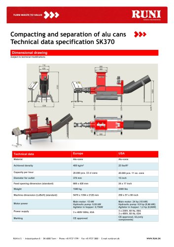 SK370 Compacting and separation of alu cans