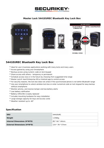Master Lock 5441EUREC Bluetooth Key Lock Box