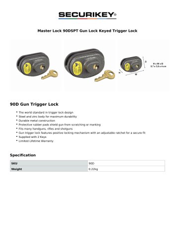 Master Lock 90DSPT Gun Lock Keyed Trigger Lock