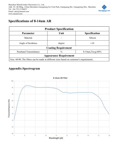 MemsFrontier 8-14um AR Infrared Filter