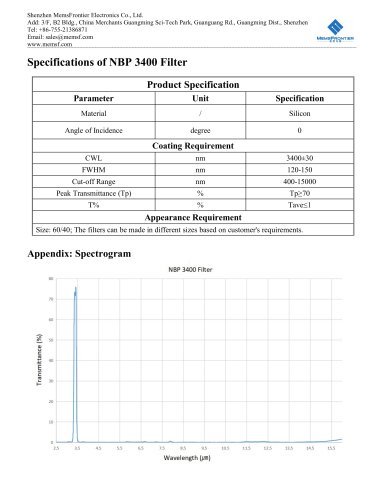 MemsFrontier NBP 3400 Infrared Filter